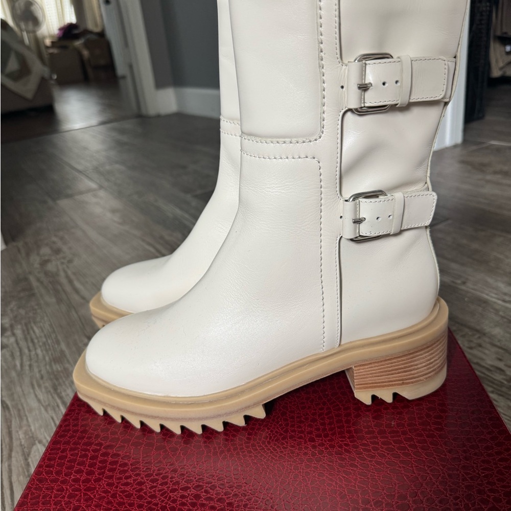 Genuine Leather, Tamara Mellon Cream Biker Boots, NEW in a box